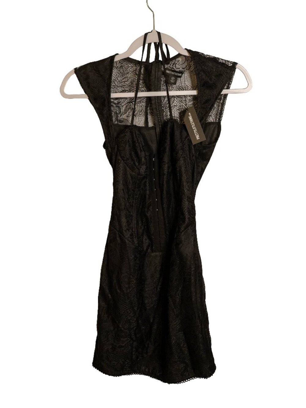 NWT PRETTYLITTLETHING Black Lace Corset Halter Mini Dress - Size US 4